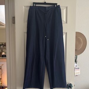 Zara Navy Wide-Leg Drawstring Pants